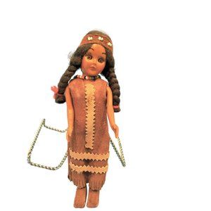 Vintage Native American Doll Buckskin Clothing Beads 8 inch Beaded necklace